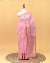 SC3181 - Linen Saree With Copper And Silver Butta